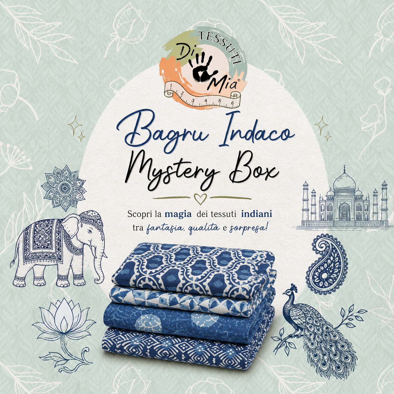 Bagru Indaco Mystery Box – Selezione Fat Quarter Artigianali Indiani